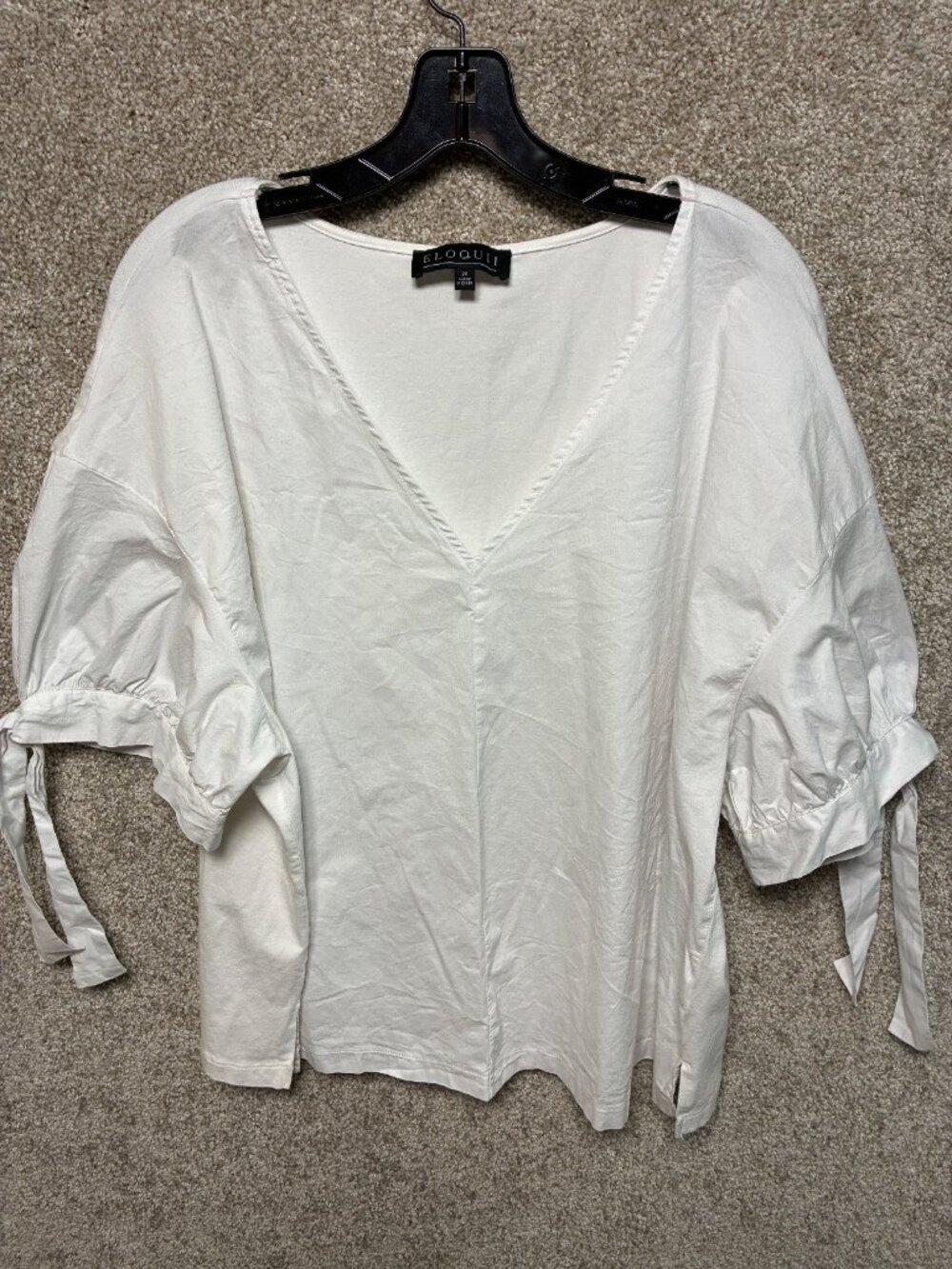Eloquii Womens White V Neck Blouse Puff Sleeve Size 20 Career Work Top